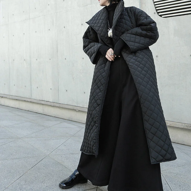 Bargain Prices High Collar Rhombus Side Slit Long Cotton Coat