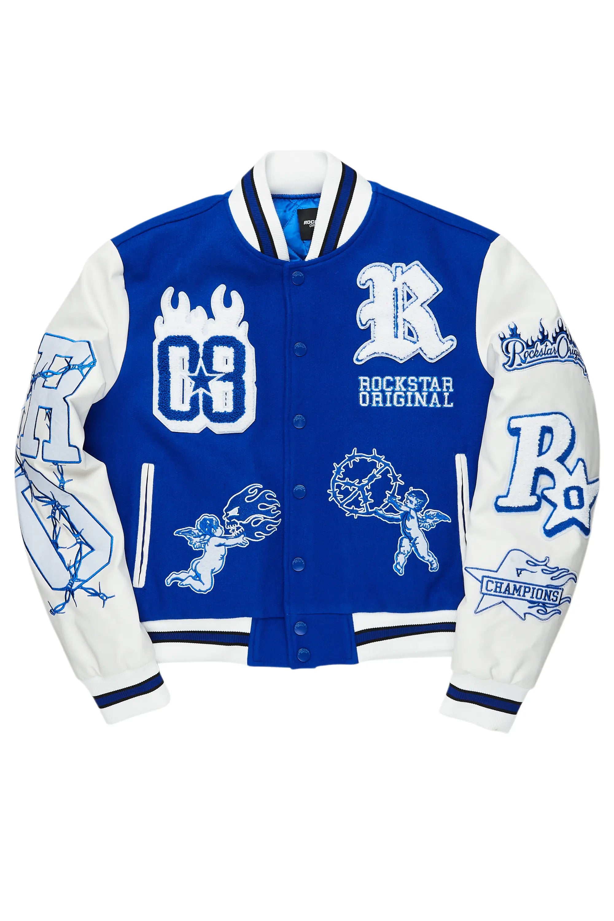 Deal Dash Sharray Royal Blue Oversized Varsity Jacket
