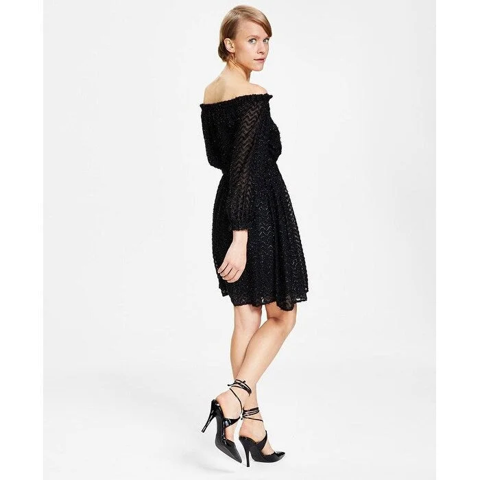 Doorbuster Deal Bar Iii Women's Metallic Knee Length Cocktail And Party Dress Black Size X-Small