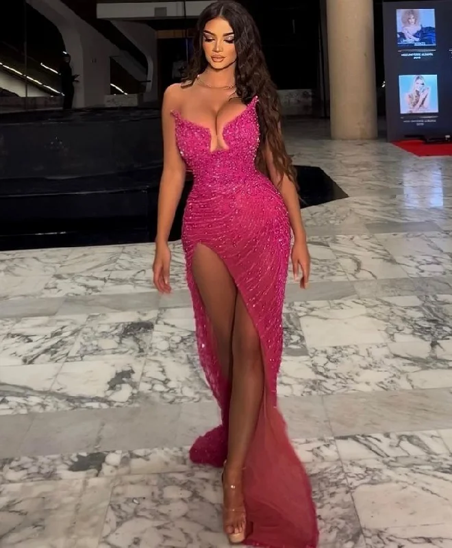 Deep Discounts elegant dressStrapless Beading Long Prom Dress Evening Party Dress with High Slit,DP839 Deep Discounts elegant dressStrapless Beading Long Prom Dress Evening Party Dress with High Slit,DP839