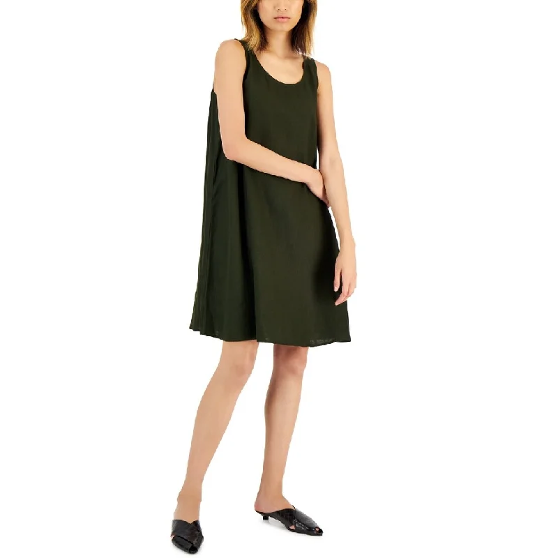 New Arrival Eileen Fisher Women's Organic Linen Scoop Neck Dress Green Size X-Large