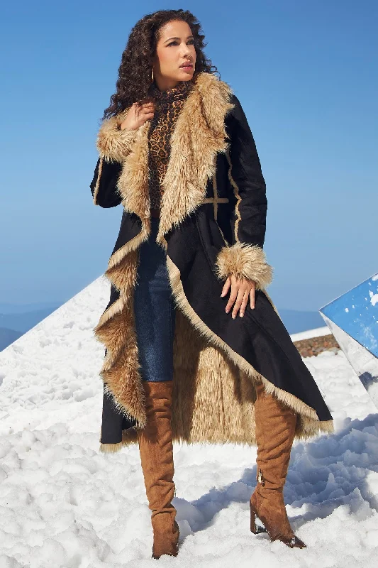 Flash Deals Faux-Fur Cascading Coat Black/Brown