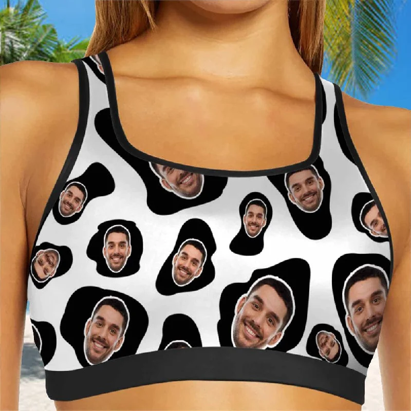Exclusive Savings Custom Husband Face Cow Pattern Sports Bra Personalized Women's All Over Print Yoga Sports Bra