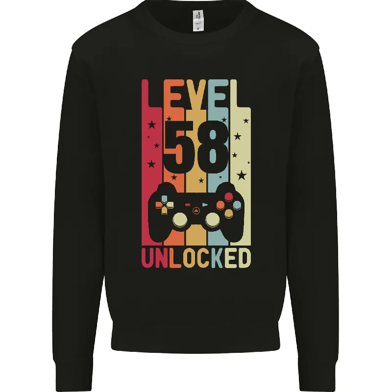 performance gym sweatshirt58th Birthday 58 Year Old Level Up Gaming Mens Sweatshirt Jumper