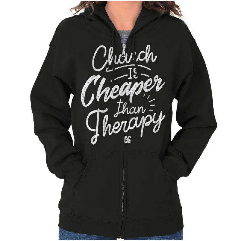 Savings Galore comfortable fleece hoodieChurch Therapy Zip Hoodie