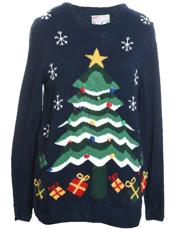 The Best Prices Christmas Tree Design Navy Knit Jumper  - M