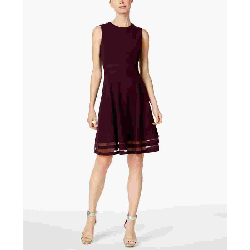 Value Deals Calvin Klein Women's Illusion Trim Fit & Flare Dress Wine Size 2