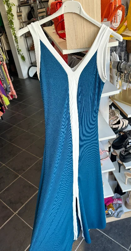 Today’s Special Teal contrast ribbed split from maxi dress
