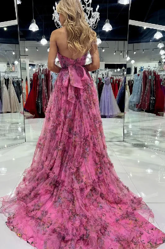 Final Markdown comfy maxi dressChiffon A-Line Strapless Floral Printed Backless Long Prom Dresses with High Slit,DP721 Final Markdown comfy maxi dressChiffon A-Line Strapless Floral Printed Backless Long Prom Dresses with High Slit,DP721