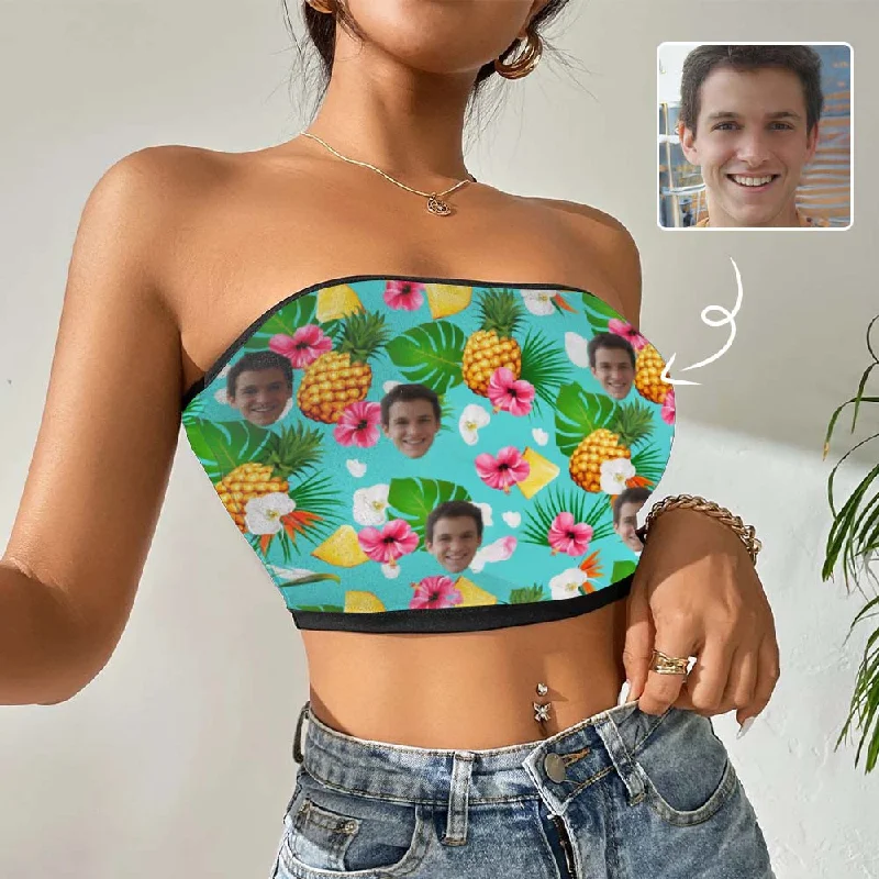 Epic Deals Custom Husband Face Pineapple Flower Crop Top Personalized Women's Tube Top Epic Deals Custom Husband Face Pineapple Flower Crop Top Personalized Women's Tube Top