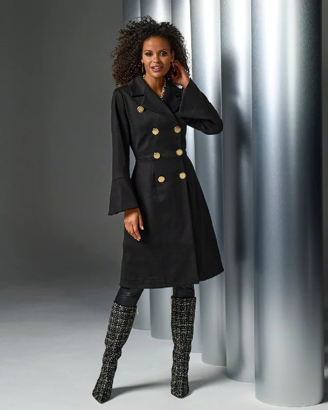 TIME-Limited Offer Peplum Double Breasted Coat Black