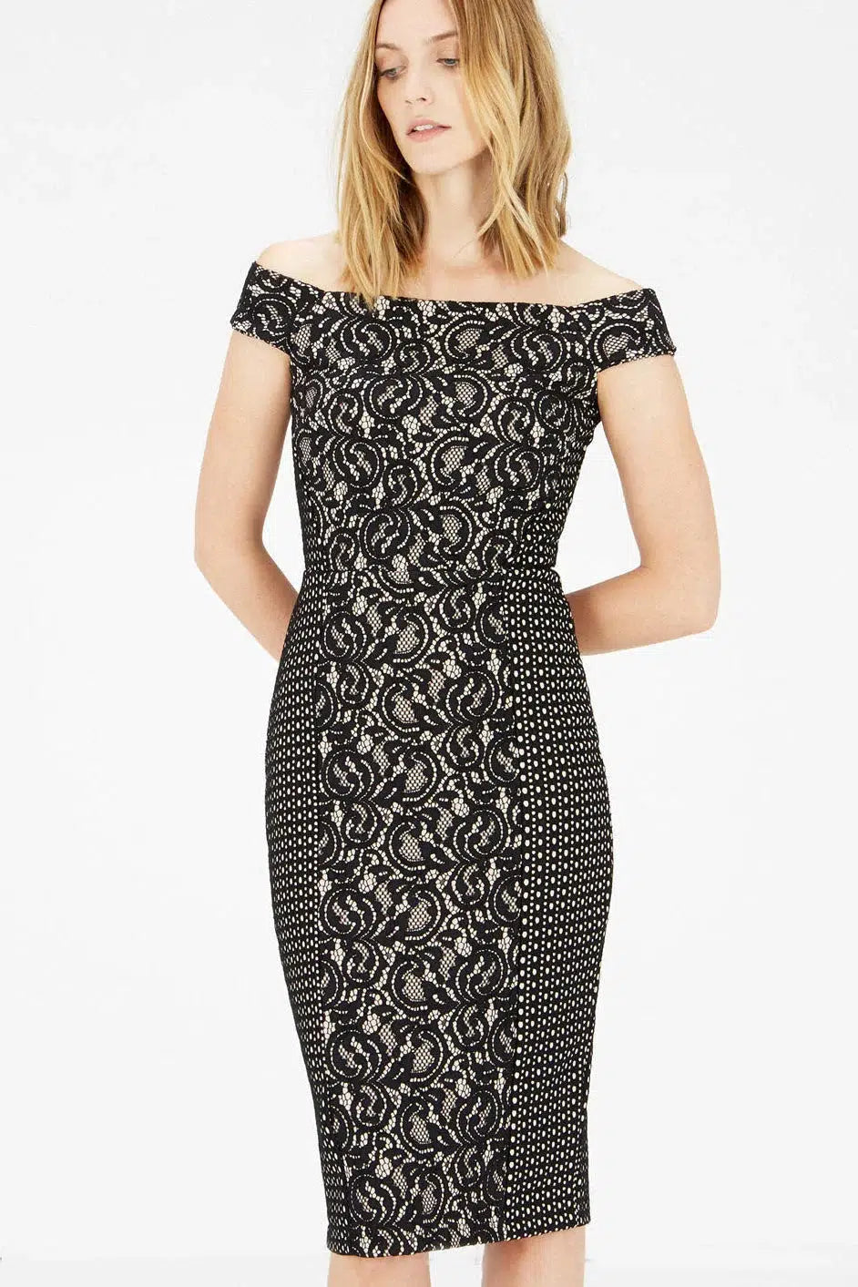 Quick Sale Bardot Lace Pencil Dress