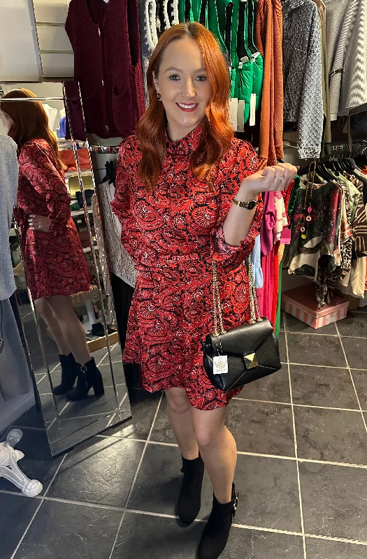 Special Savings Red printed long sleeve belted shirt dress