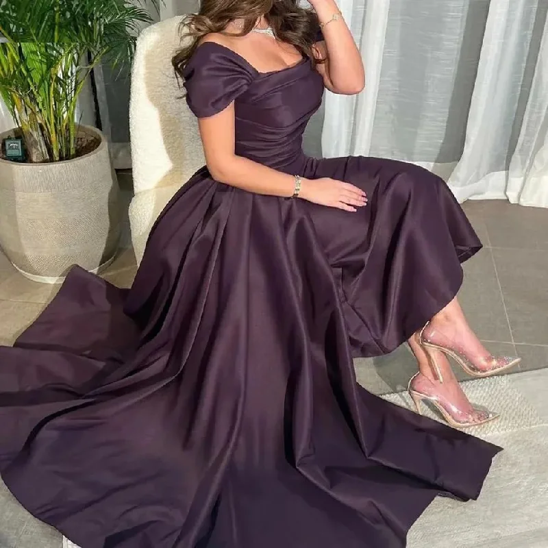 trendy bodycon dressDark Purple Satin A-Line Formal Evening Dress, DP2236