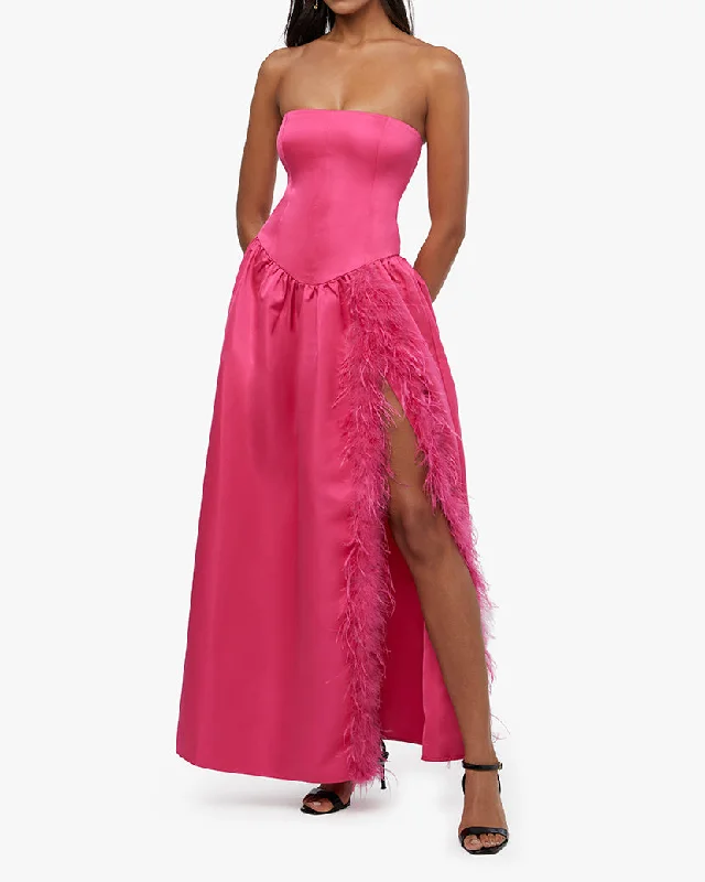 satin midi dressCorset Feathered Gown