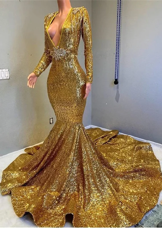 Unmissable Offer chic dressGorgeous Gold Sequins Long Sleeves Prom Dress Mermaid Deep V-Neck,DP862 Unmissable Offer chic dressGorgeous Gold Sequins Long Sleeves Prom Dress Mermaid Deep V-Neck,DP862