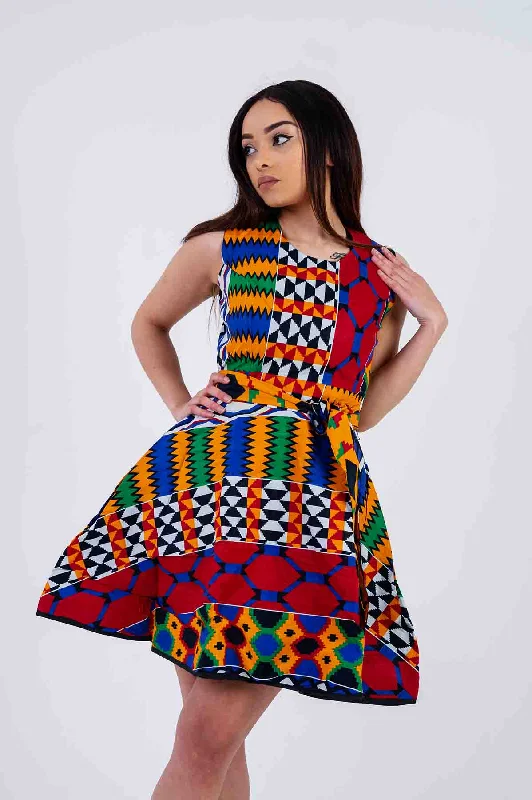 Limited Time Offer lace dressOtiti Mini Dress | Yellow and Red Multicolored African Print