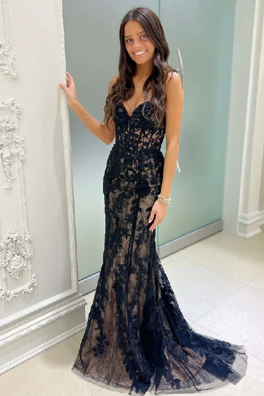 Unmissable Offer spaghetti strap dressBlack Sheer Strapless Tulle Appliques Mermaid Long Prom Dress,DP988 Unmissable Offer spaghetti strap dressBlack Sheer Strapless Tulle Appliques Mermaid Long Prom Dress,DP988