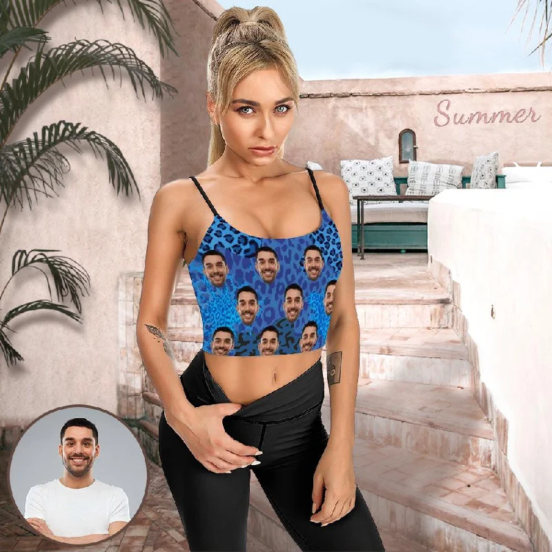 Extra Discounts Print Your Face on Tops Blue Leopard Women's Crop Camisole Top (With Chest Pad) Extra Discounts Print Your Face on Tops Blue Leopard Women's Crop Camisole Top (With Chest Pad)