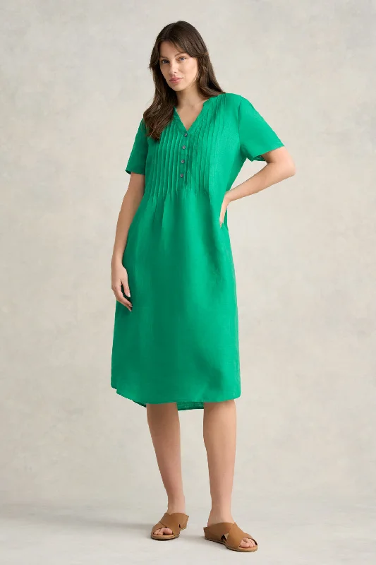 structured dressPleated Front French Linen Dress - Vibrant Green