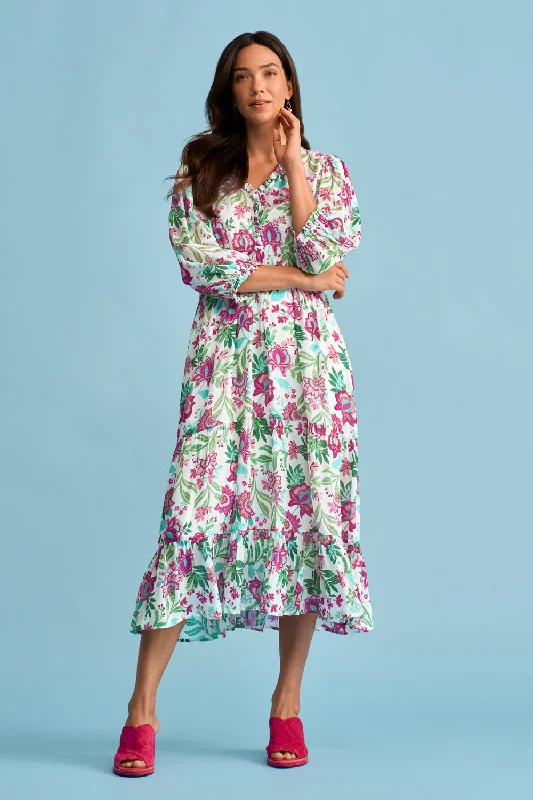 evening dressPrinted Tiered Dress - Textured Floral