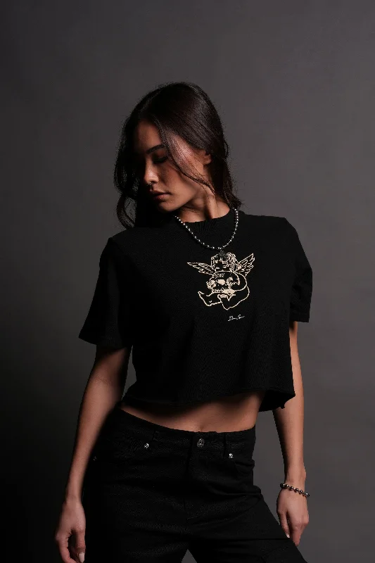 Best Bargains Cherub and the Skull "Premium" (Cropped) Tee in Black