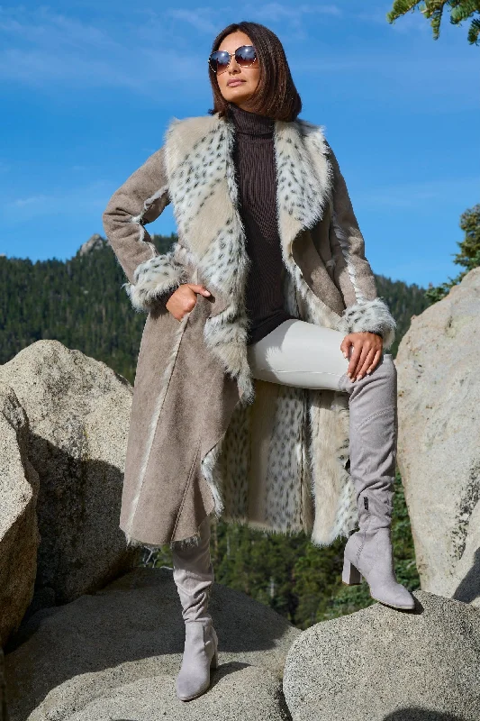 Sale Event Animal Faux Fur Long Coat Gray Multi