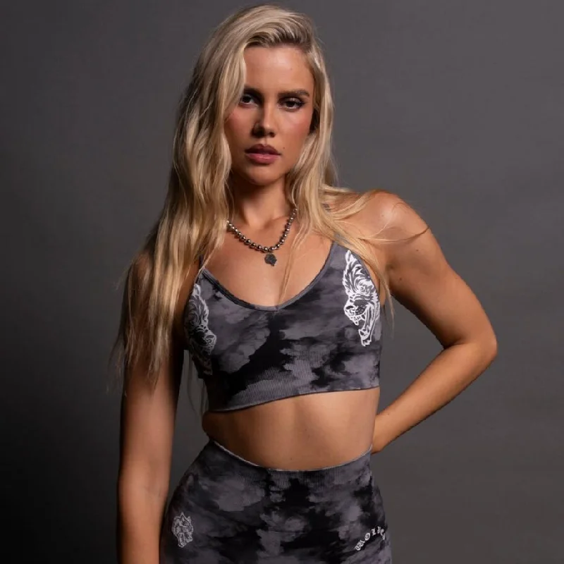 Stock Up and Save Dual Wolf Chopper "Everson Seamless" Sports Bra in Black Ghost Clouds Stock Up and Save Dual Wolf Chopper "Everson Seamless" Sports Bra in Black Ghost Clouds
