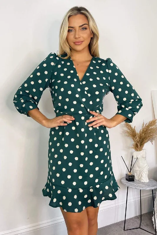 cocktail party dressJenna Emerald Green Spot Print Frill Hem Dress