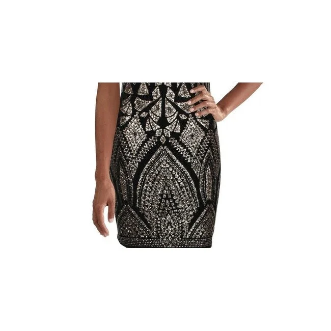 Online Only Jump Women's Geometric Glitter Bodycon Dress Black Size 1/2