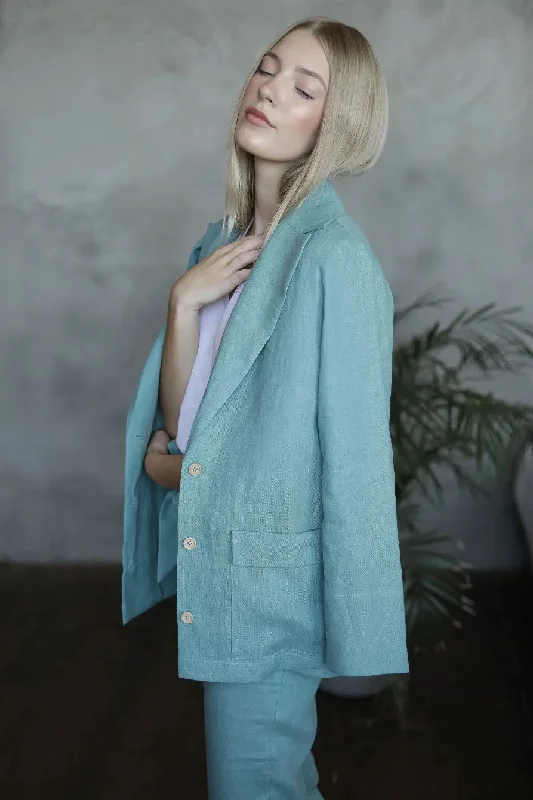 Women linen blazer - Sea Blue