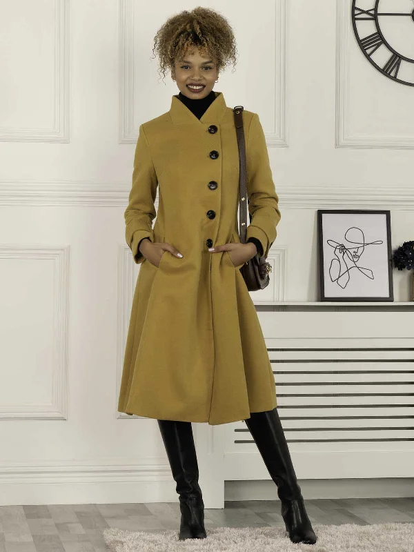 Price Smash Kate Fit & Flare Midi Coat, Mustard
