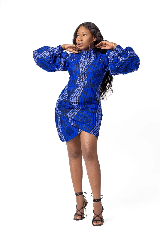 Daily Deals one-shoulder dressBecca Ankara Short Mini Dress | Blue African Print