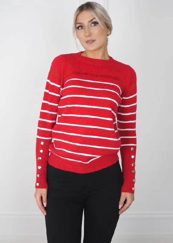 playful dressStella Red Stripe Button Detail Knit Jumper