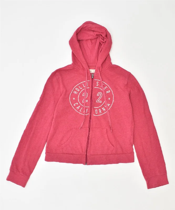 Must-Have Deals fleece hoodieHOLLISTER Womens Graphic Zip Hoodie Sweater UK 8 Small Pink Cotton