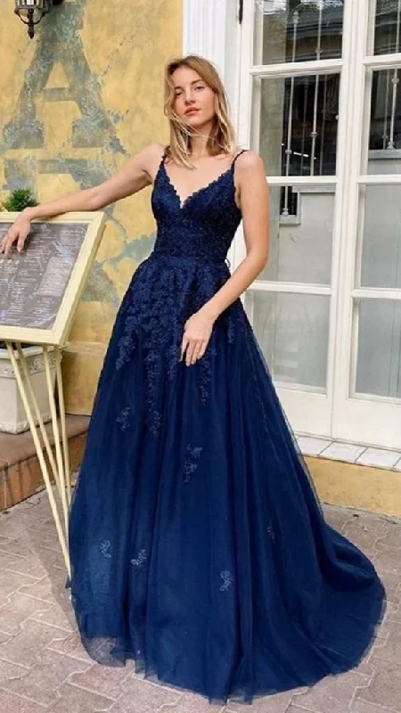 Referral Discount mini dressNavy Blue Spaghetti Straps A-Line Tulle Long Prom Dress with Appliques,DP981 Referral Discount mini dressNavy Blue Spaghetti Straps A-Line Tulle Long Prom Dress with Appliques,DP981