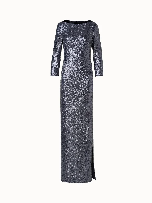 midi dressLong Sequins Jersey Evening Gown with Long Sleeves