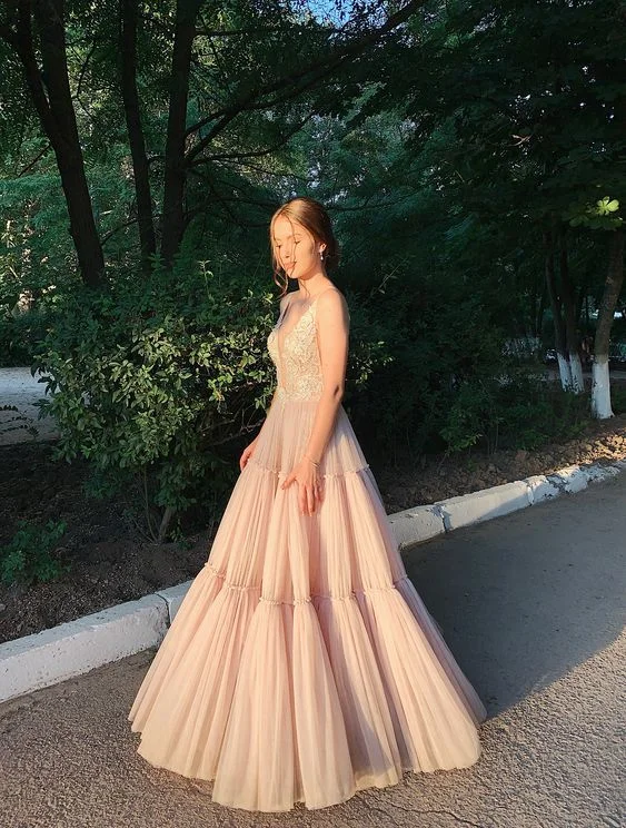 Limited Edition modern dressSweet A-Line Tulle Backless Long Prom Dress,DP756
