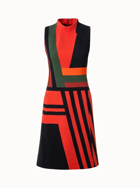 winter dressWool Double-Face Sheath Dress with Zig Zag Trapezoid Print