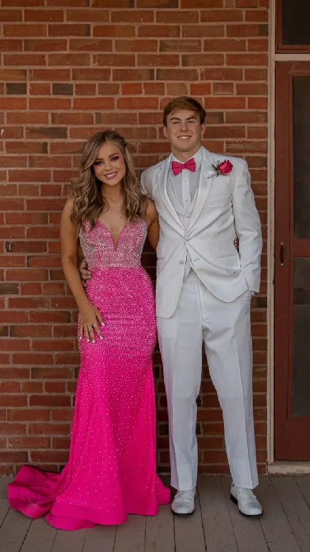 Bargain Prices floral wrap dressFuchsia Beaded Mermaid Long Prom Dress,DP942