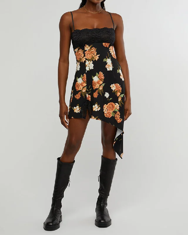 cocktail party dressLace Asymmetrical Neutral Floral Slip Dress