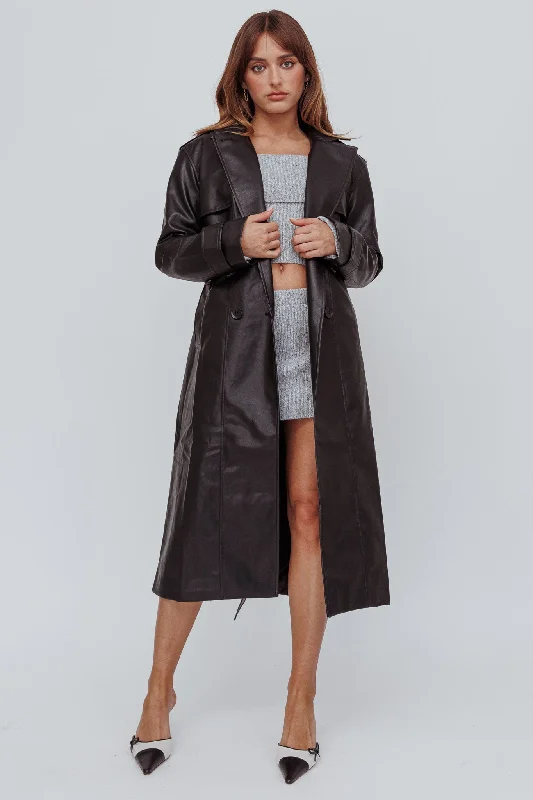 Today's Special Zen Faux Leather Trench Coat Black
