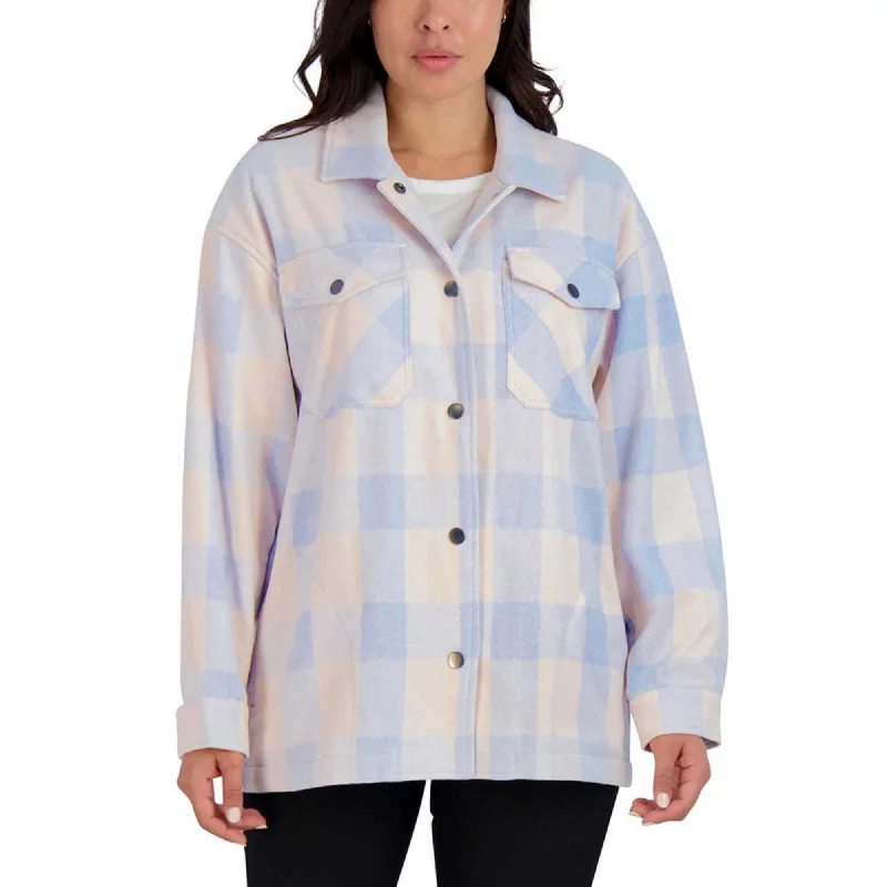 HFX Women's Relaxed Fit Front Snap Cozy Plaid Shirt Jacket