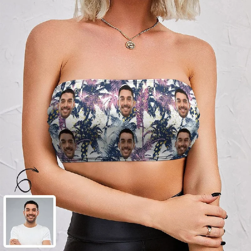 Deal Dash Print Your Face on Top Custom Tropical Leaves Tube Top for Her