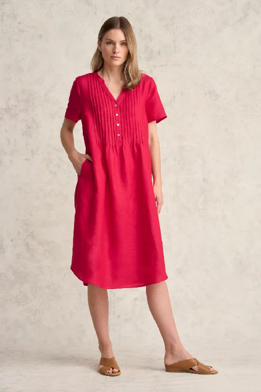 formal dressPleated Front French Linen Dress - Rouge