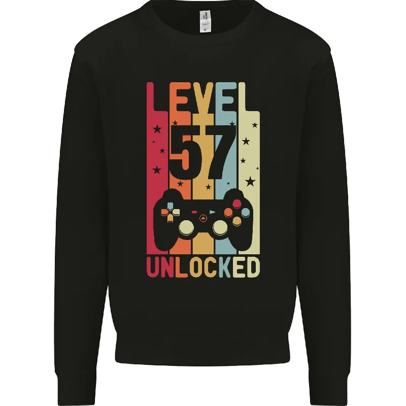 fashion gym hoodie57th Birthday: Level Up at 57 - Gaming Men's Sweatshirt Jumper