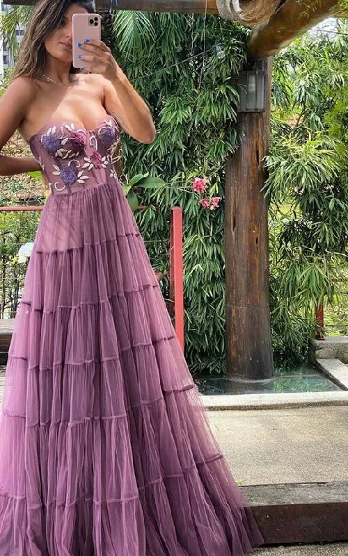 ashionable dressDusty Purple Sweetheart Strapless A-Line Tulle Long Prom Dress,DP1773