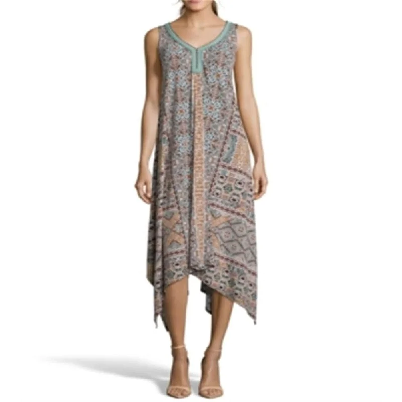 Online Specials John Paul Richard Printed Knit Dress with Neck Trim Brown Size M