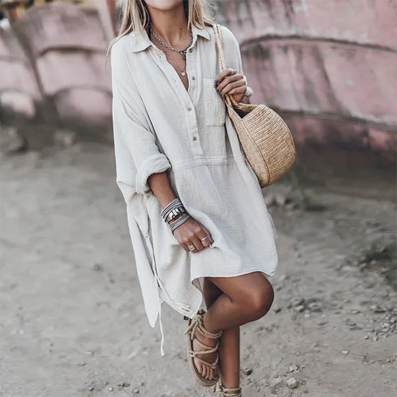 romantic dressRemy Cotton Pocketed Shirt Dress - Off White