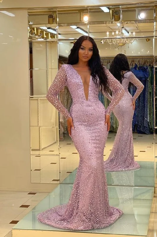 Sale Event winter dressMermaid Long Sleeves Deep V-Neck Prom Dress With Crystal,DP865 Sale Event winter dressMermaid Long Sleeves Deep V-Neck Prom Dress With Crystal,DP865